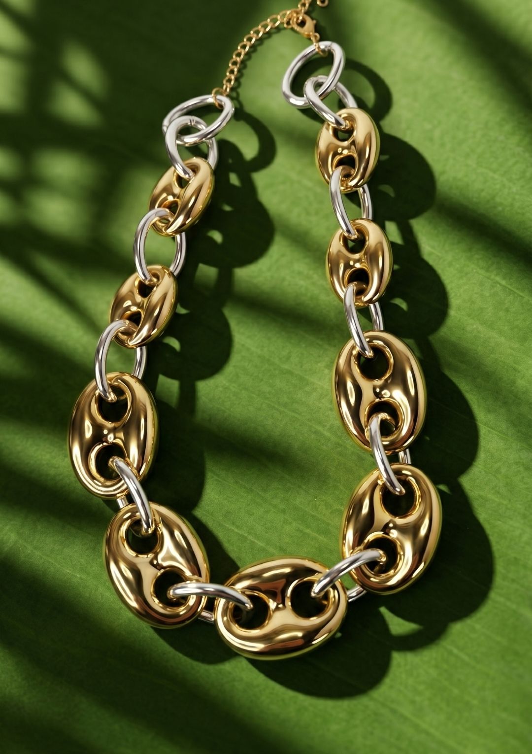 Gold & Silver Halka Zincir Kolye – Kalın Form Şık Kadın Kolye