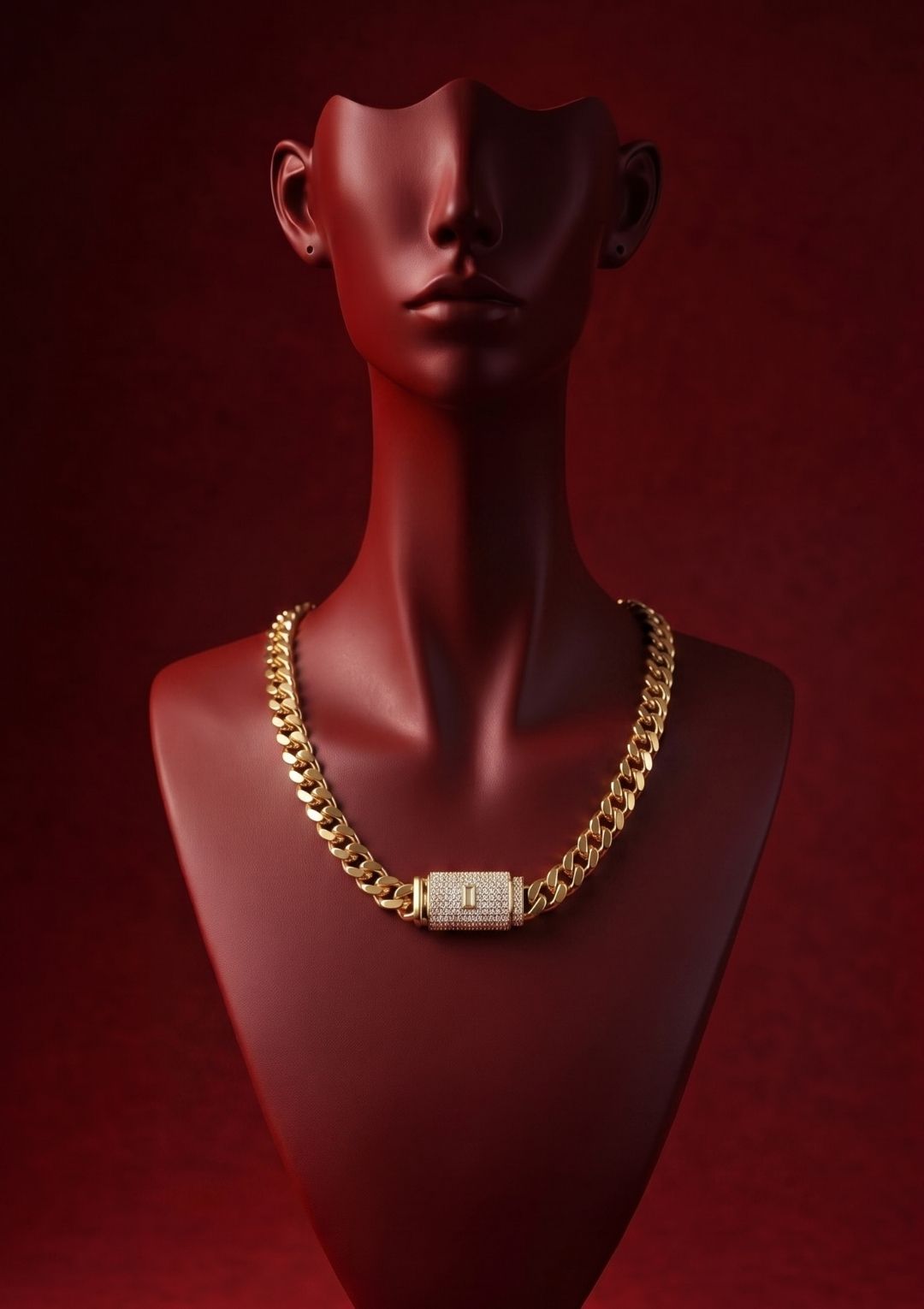 Gold Kalın Zincir Kolye – Taş Detaylı Kilitli Cuban Chain Kadın Kolye - Görsel 4