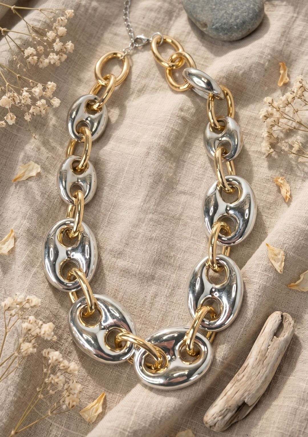Gold & Silver Büyük Halka Zincir Kolye – Modern Statement Kadın Kolye - Görsel 4