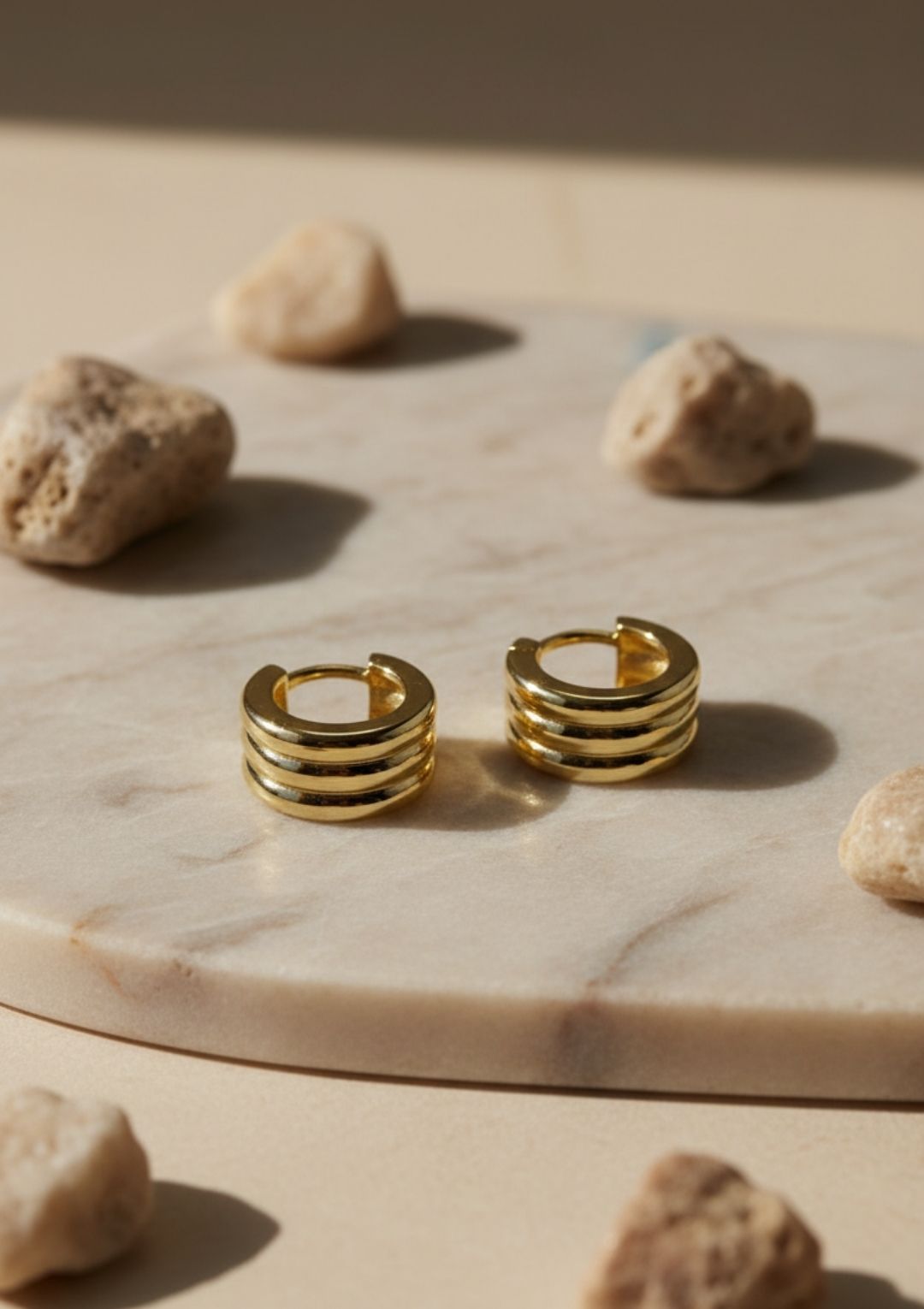 Kalın Halka Küpe 3 Sıralı – Gold Minimal Kadın Küpe