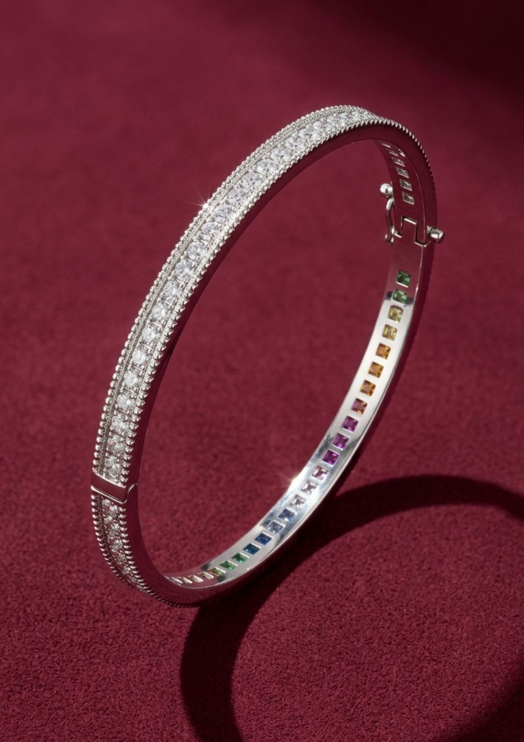 Taşlı Silver Kelepçe Bileklik – Renkli Detaylı Şık Kadın Bileklik - Görsel 3