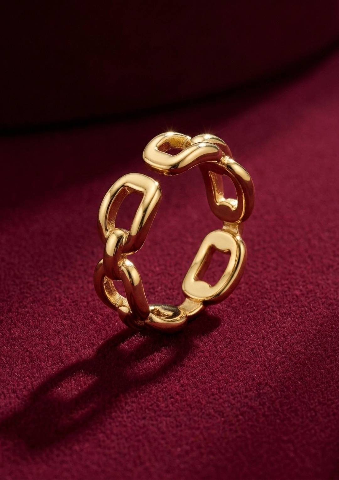 Gold Zincir Formlu Ayarlanabilir Kadın Çelik – Modern Minimal Yüzük