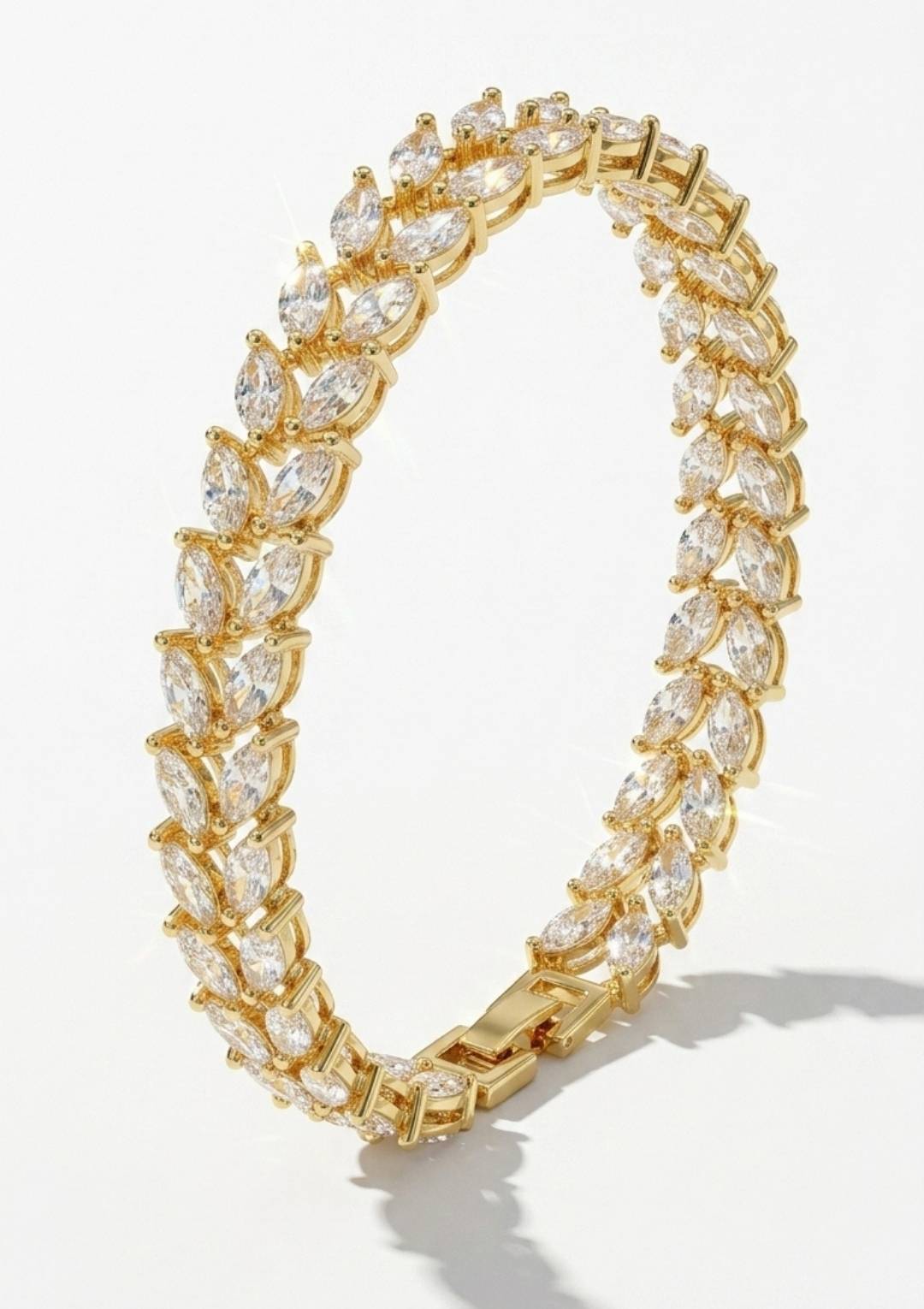 Gold Zirkon Taşlı Luxury Kadın Çelik – Şık Tennis Bileklik Modeli - Görsel 4