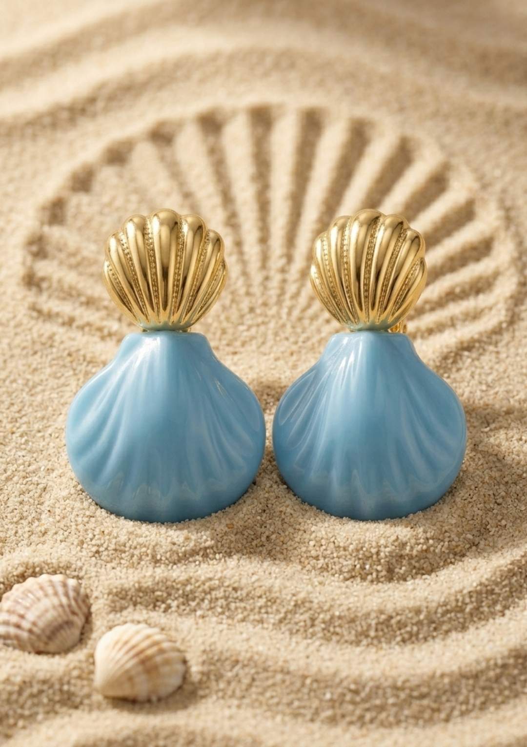 Maris Shell Mavi Deniz Kabuğu Çelik – Gold Detaylı Yazlık Kadın Küpe