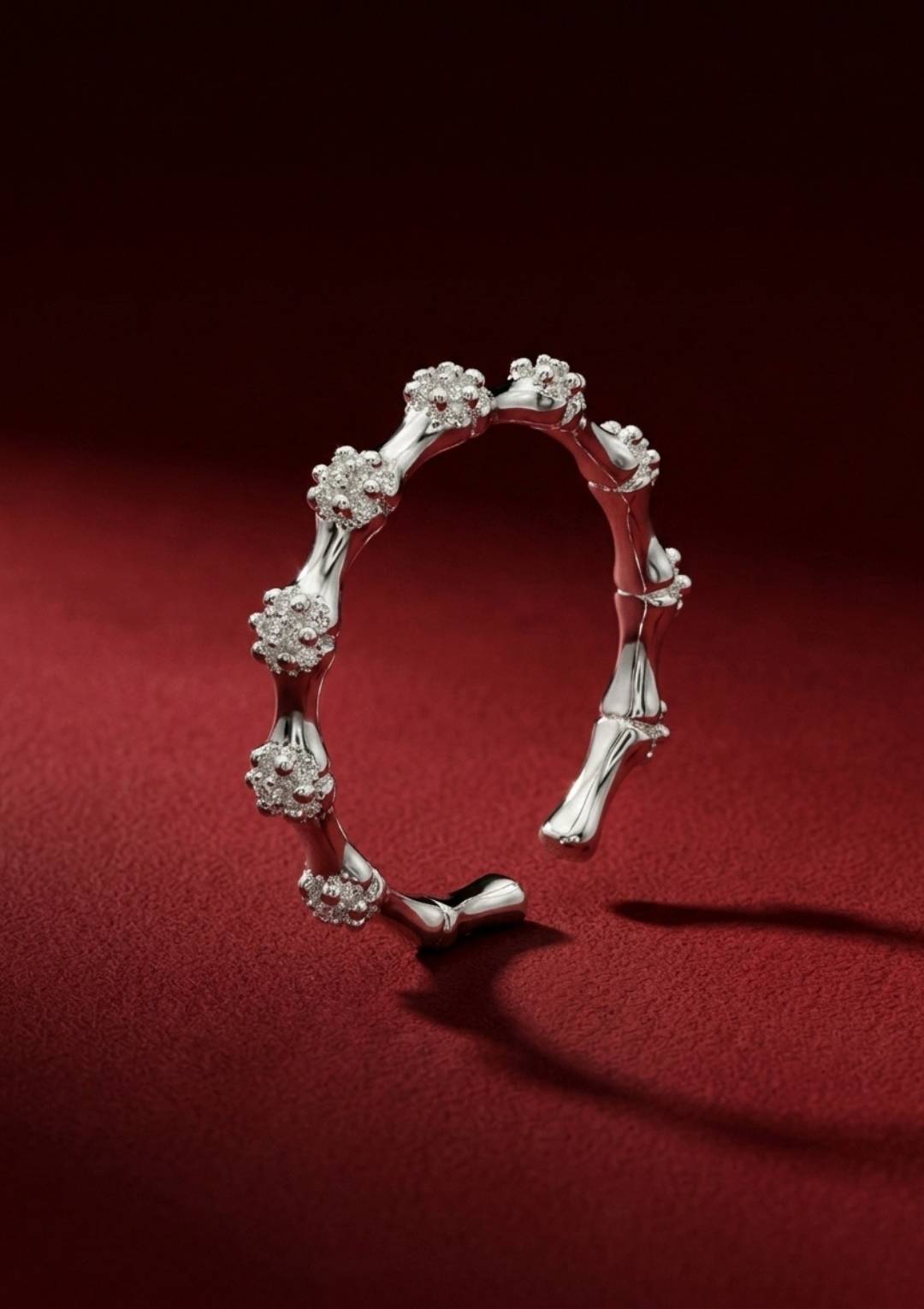 Silver Çiçek Detaylı Ayarlanabilir Kadın Çelik – Modern Floral Yüzük - Görsel 4