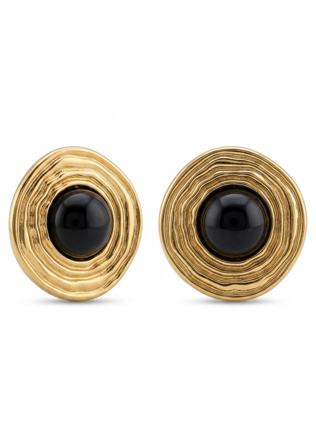 Vintage Gold Siyah Taş Detaylı Çelik – Modern Kadın Küpe Modeli - Görsel 2